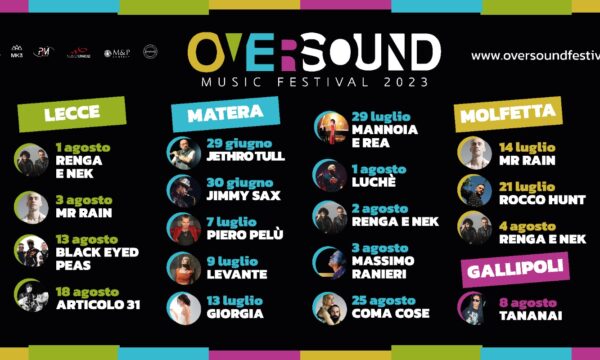 Oversound Music Festival 2023 a Matera, Lecce, Gallipoli e Molfetta: tutte le date